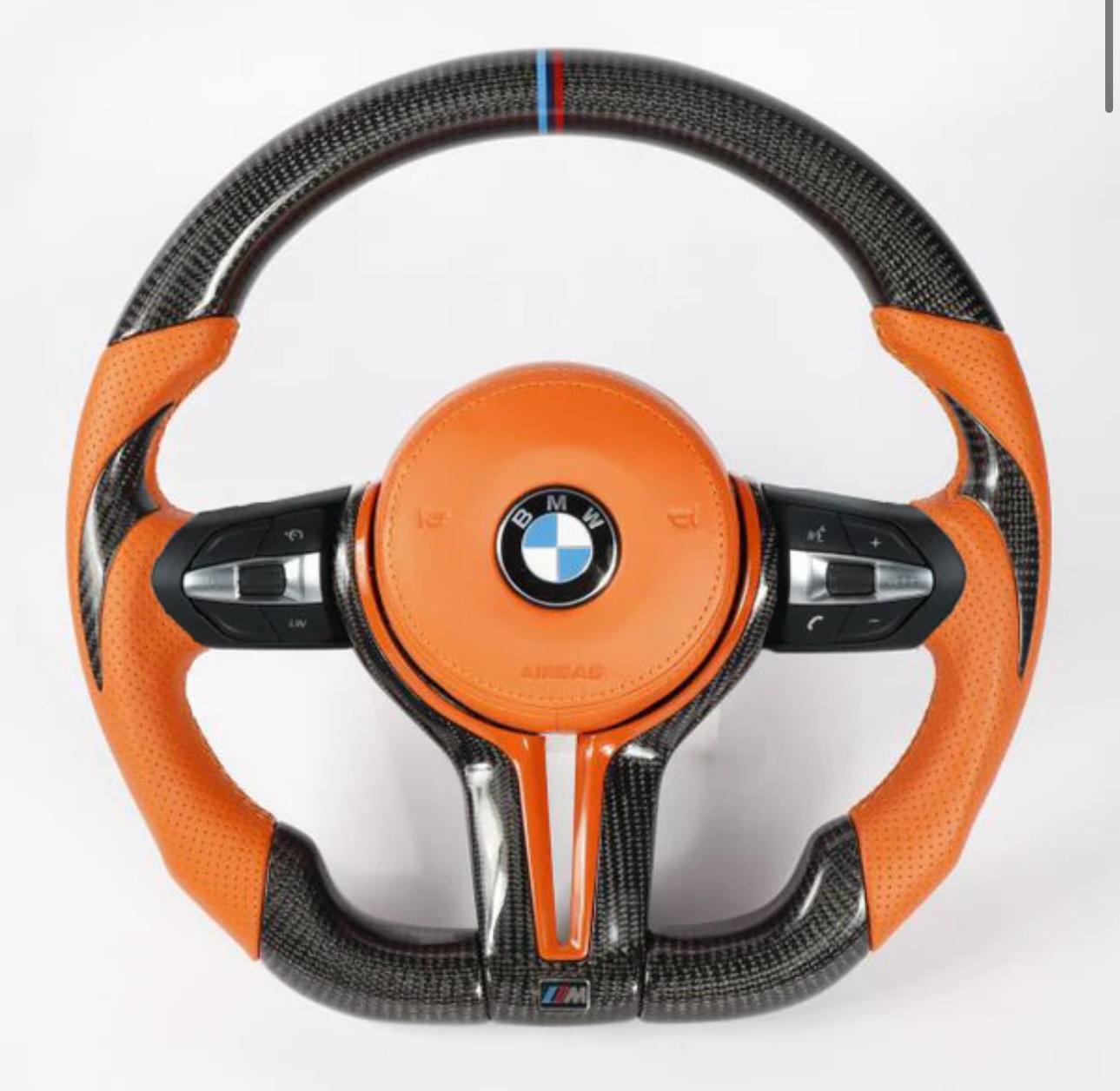 For BMW F10 F30 and F Series Fit Orange Leather Car Steering Wheel   Carbon Fiber Steering Wheel