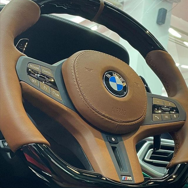 Customized Orange Leather Carbon Fiber Steering Wheel For BMW G Series and M5