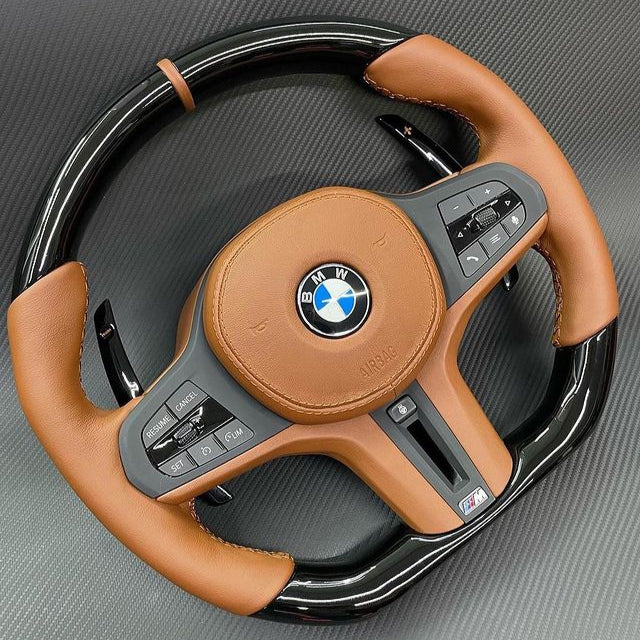 Customized Orange Leather Carbon Fiber Steering Wheel For BMW G Series and M5