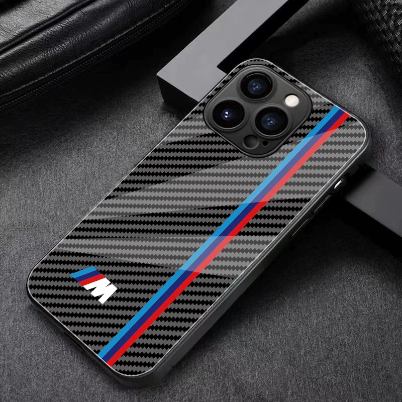 BMW M Glass Carbon Fiber Case For All iPhone Models