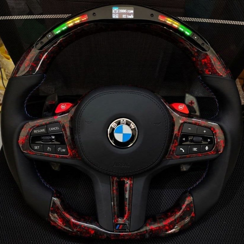 Red Forged  Custom Steering Wheel for BMW  M3 M4 M5  G30 F90 and G Series Carbon Fiber with Led