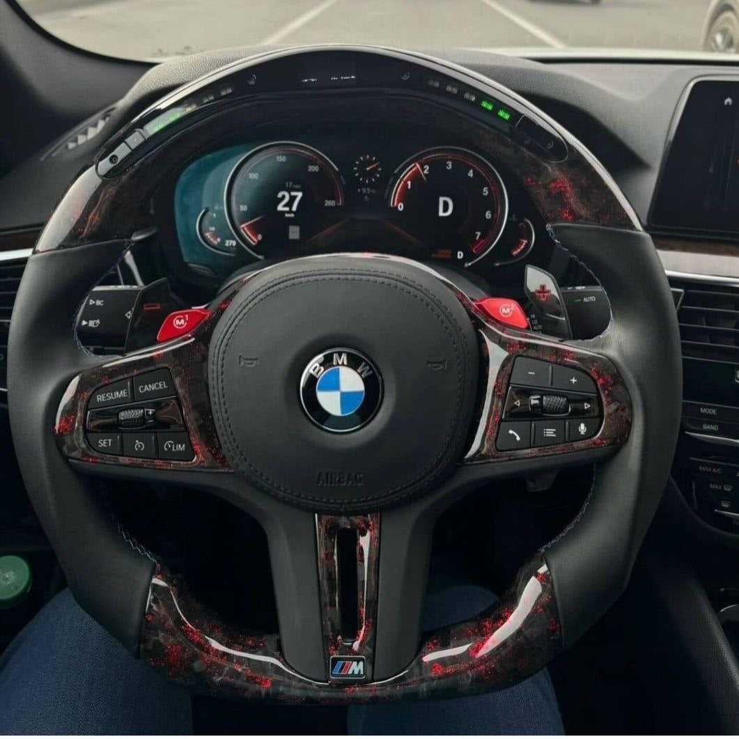 Red Forged  Custom Steering Wheel for BMW  M3 M4 M5  G30 F90 and G Series Carbon Fiber with Led