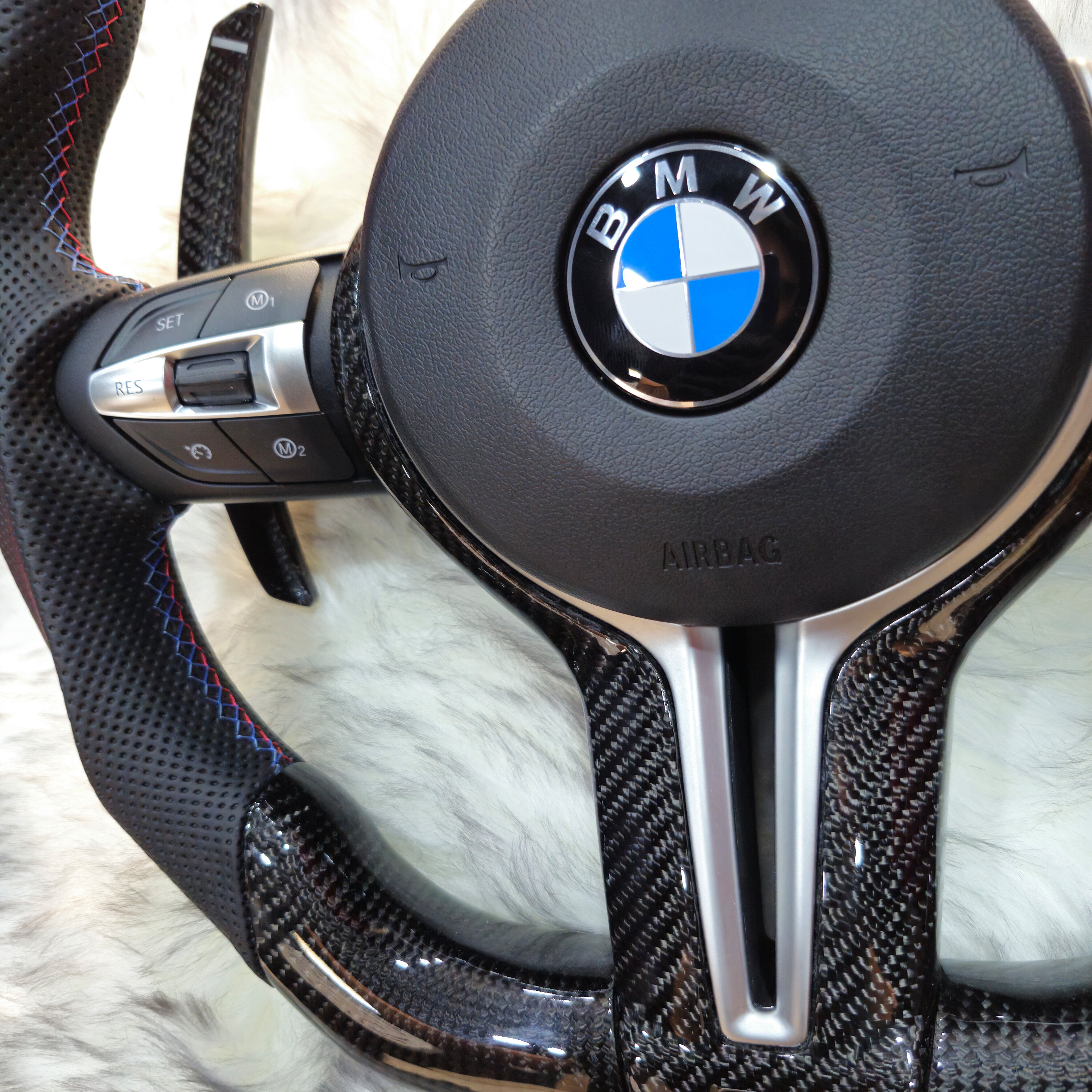 Carbon Fiber with Silver Trim , M color Stripe Steering Wheel For BMW F Series