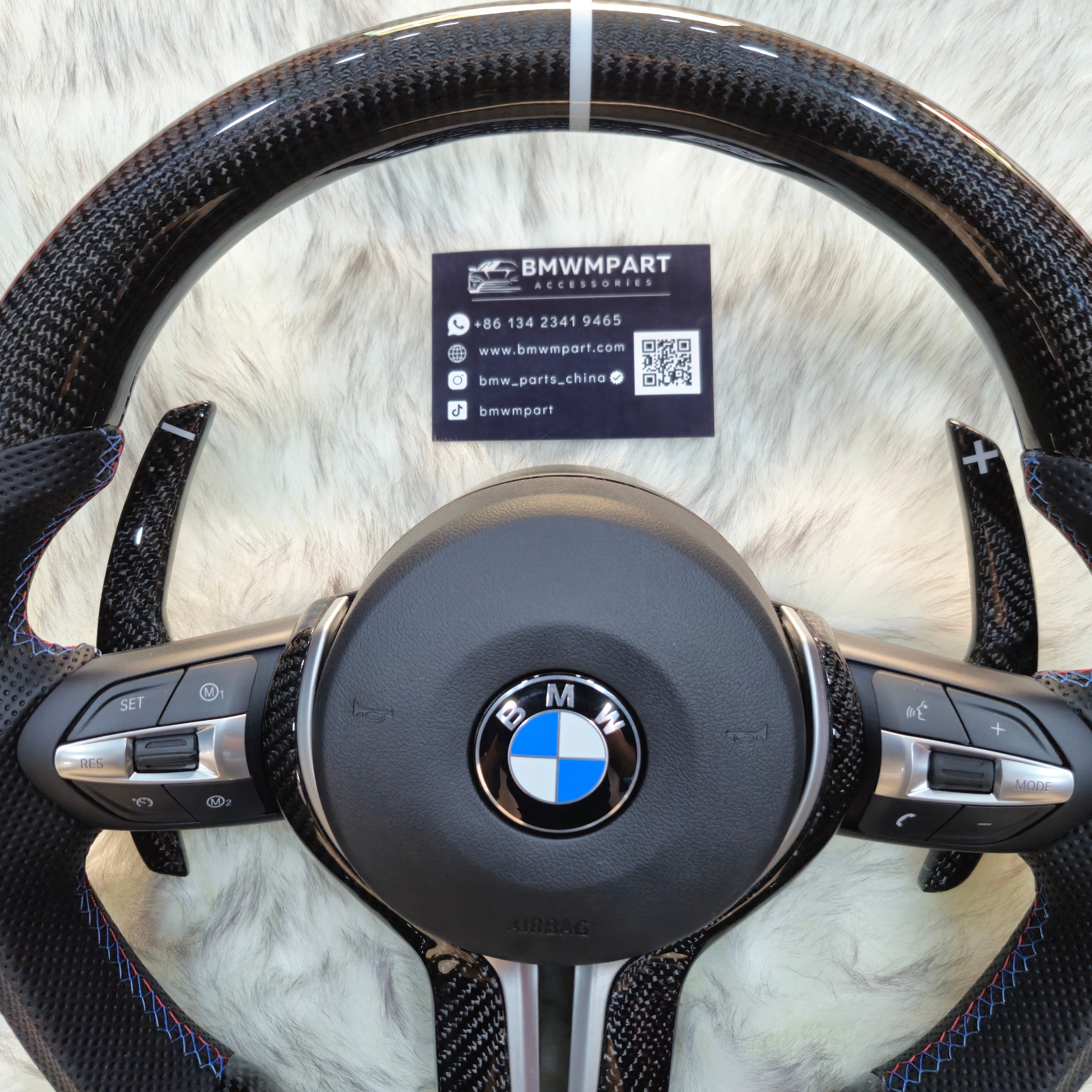 Carbon Fiber with Silver Trim Steering Wheel For BMW F Series