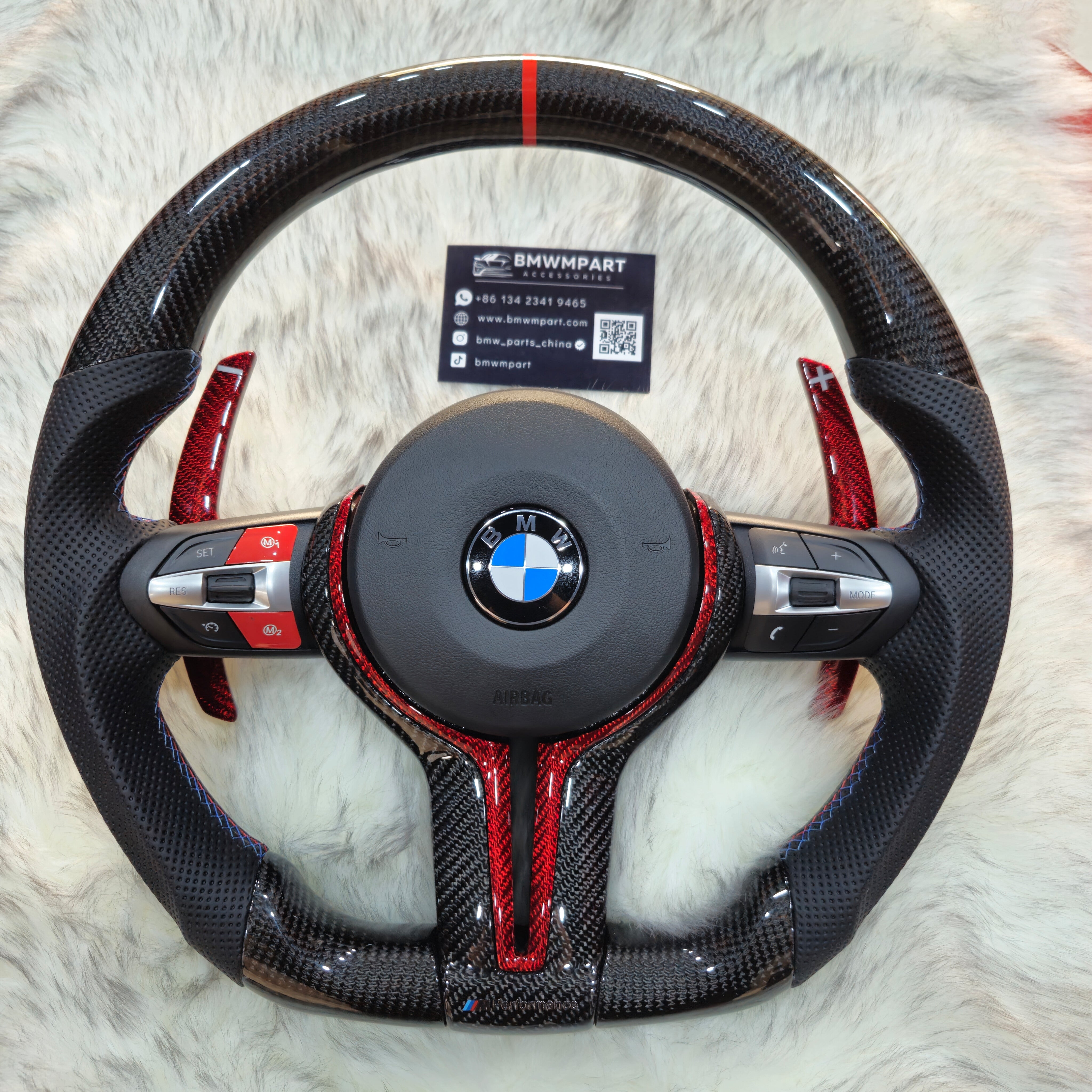 Carbon Fiber with Red Trim,Red Carbon Paddle Shifters Steering Wheel For BMW F Series