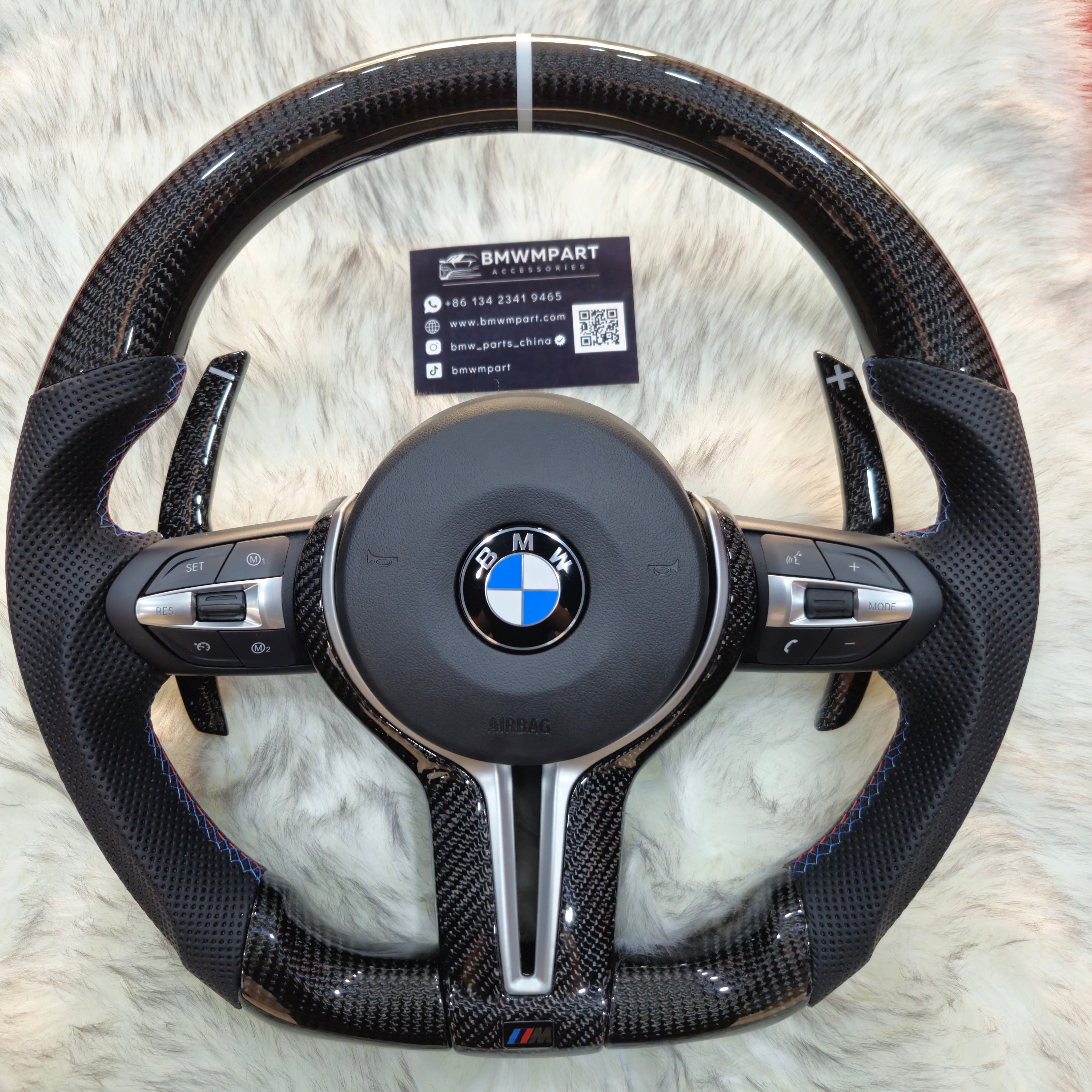 Carbon Fiber with Silver Trim Steering Wheel For BMW F Series