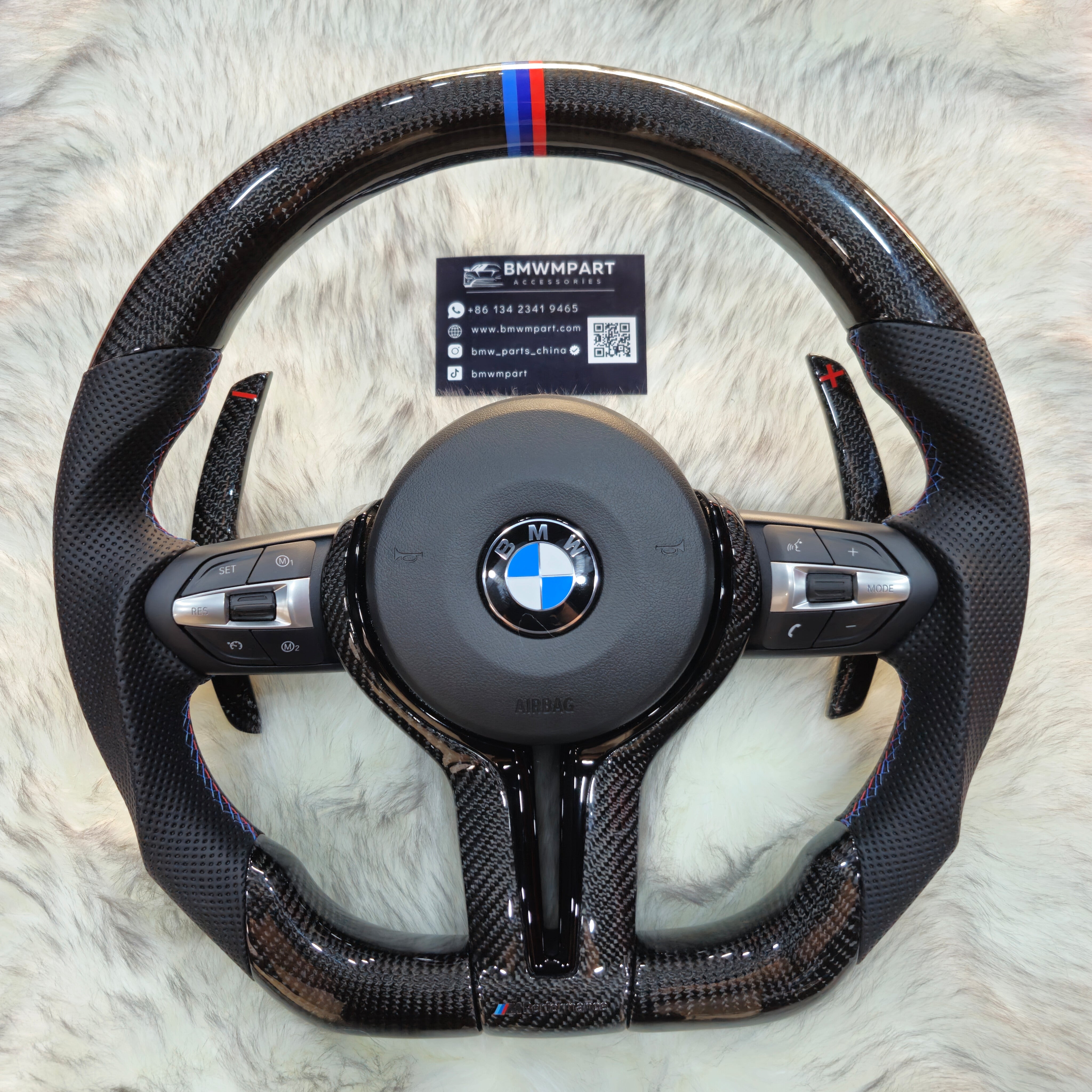 Carbon Fiber with Black Trim, Carbon Paddle Shifters Steering Wheel For BMW F Series