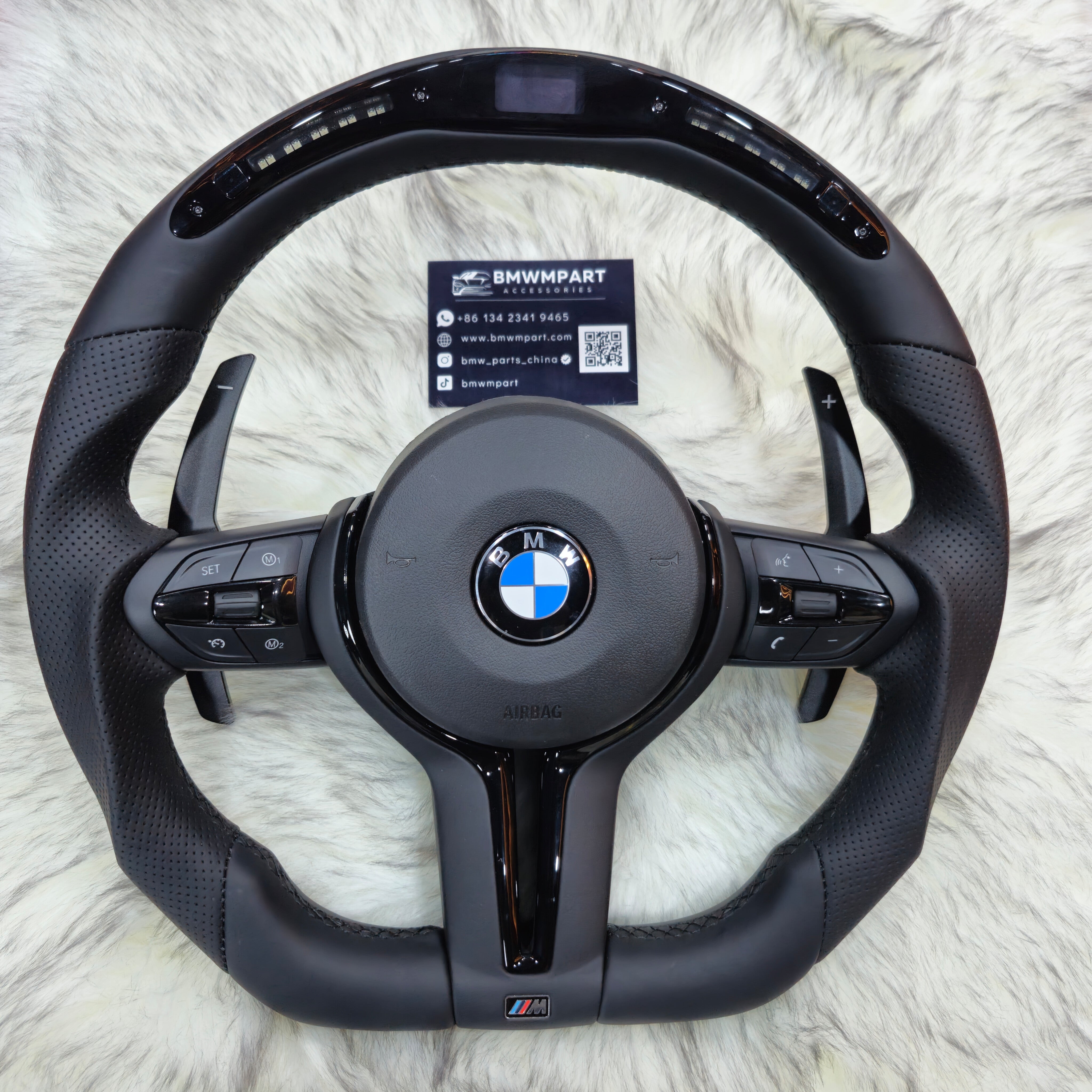 Perforated Nappa Leather Black Trim with Led Steering Wheel for BMW F Series