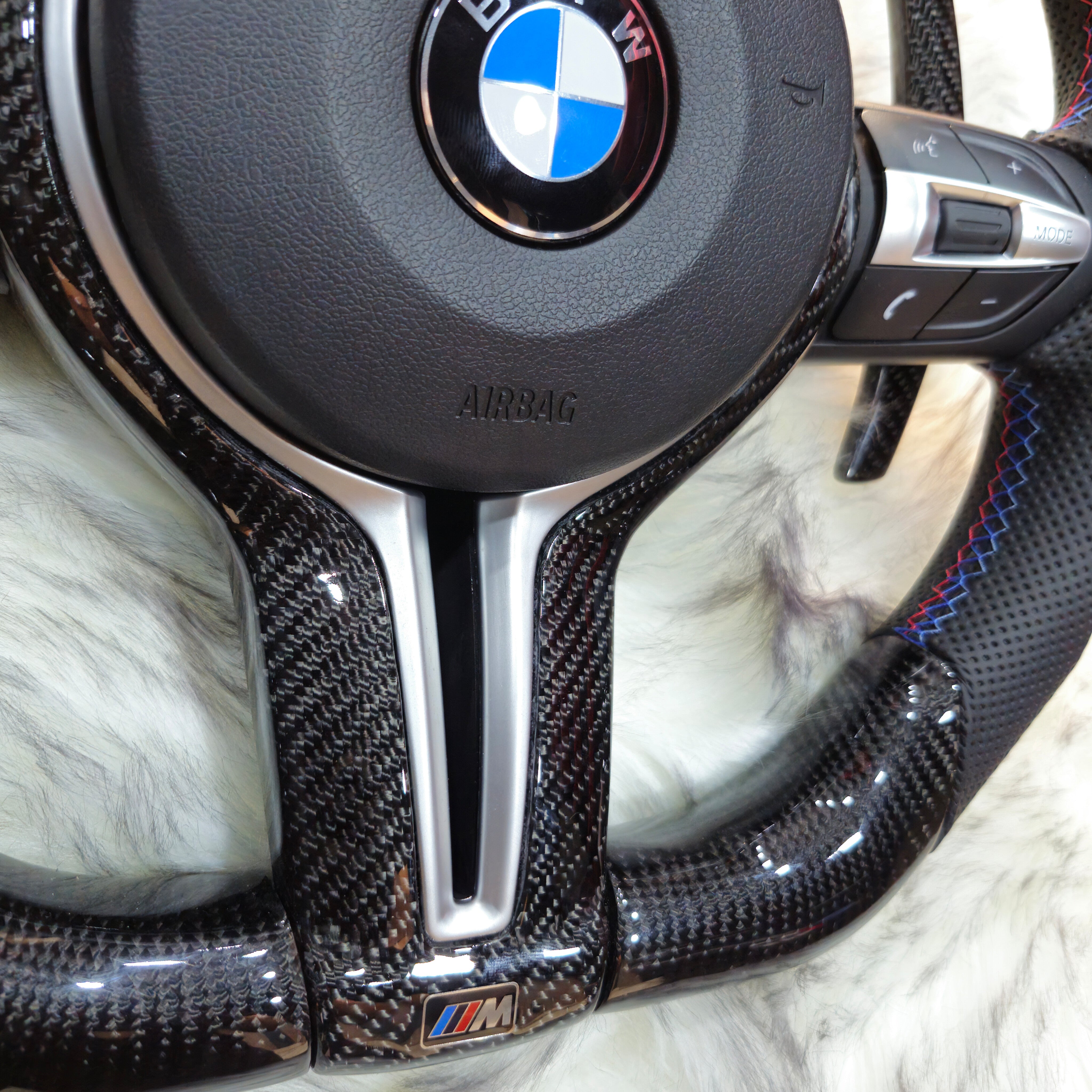 Carbon Fiber with Silver Trim Steering Wheel For BMW F Series