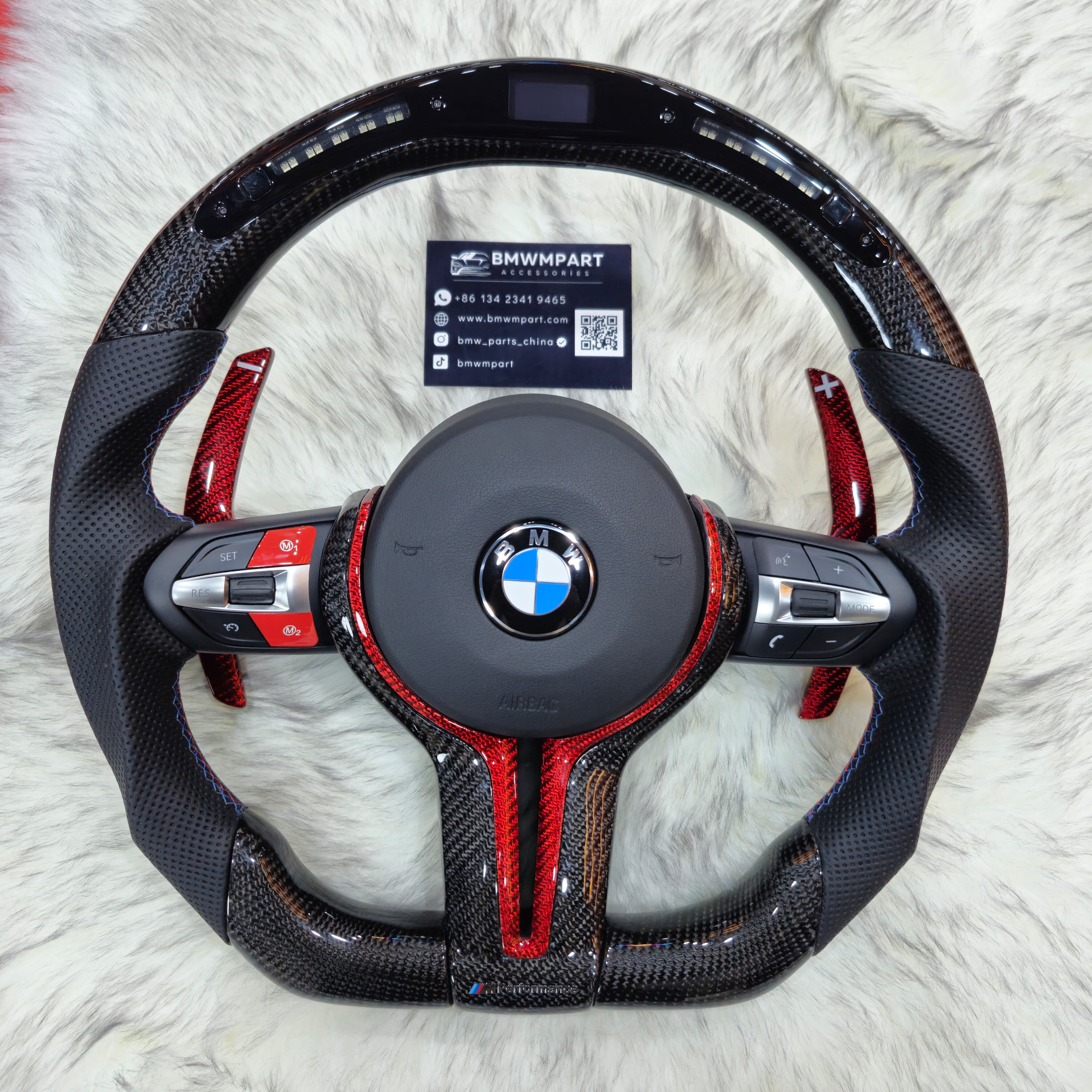 Carbon Fiber Red Trim with Led Steering Wheel for BMW F Series