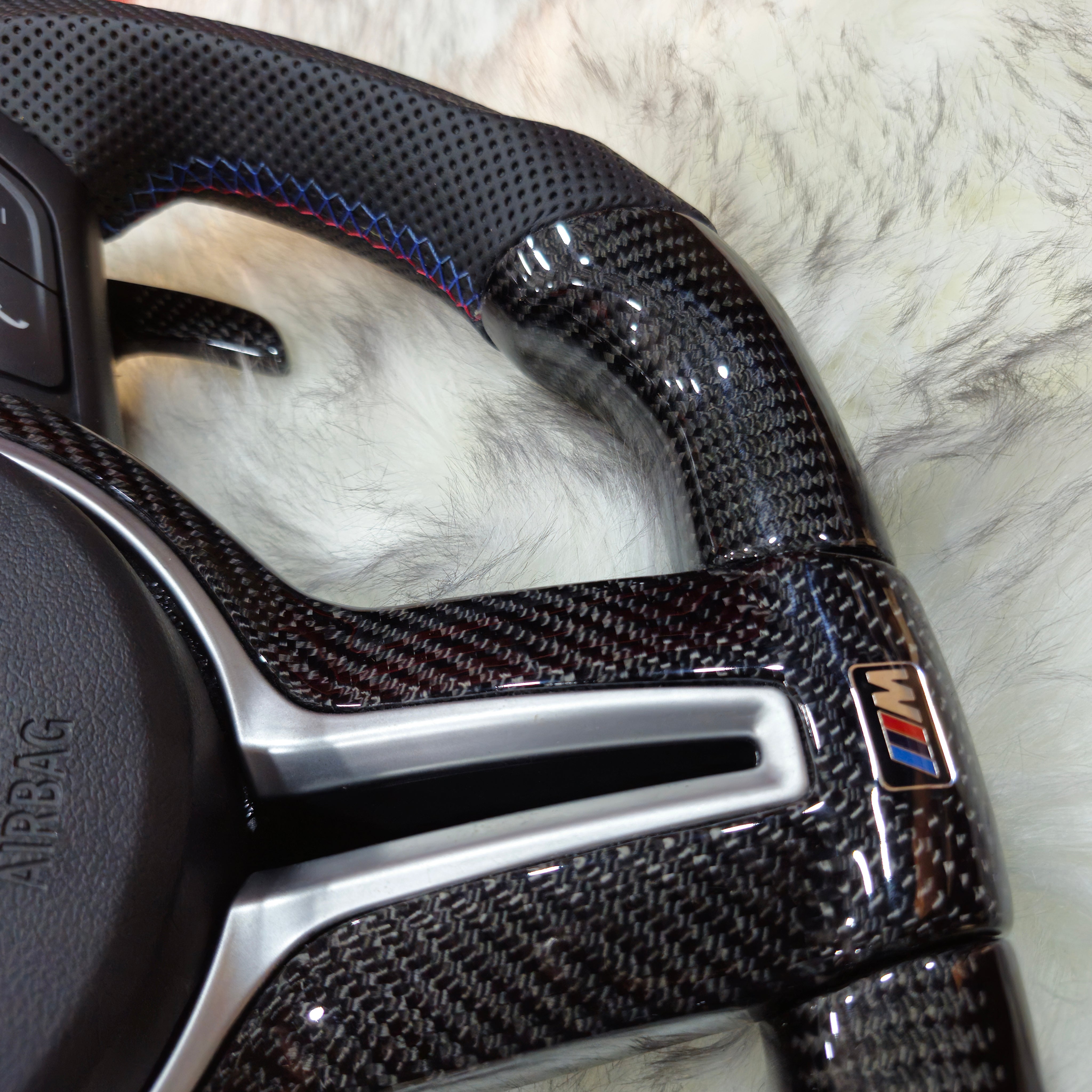 Carbon Fiber with Silver Trim , M color Stripe Steering Wheel For BMW F Series