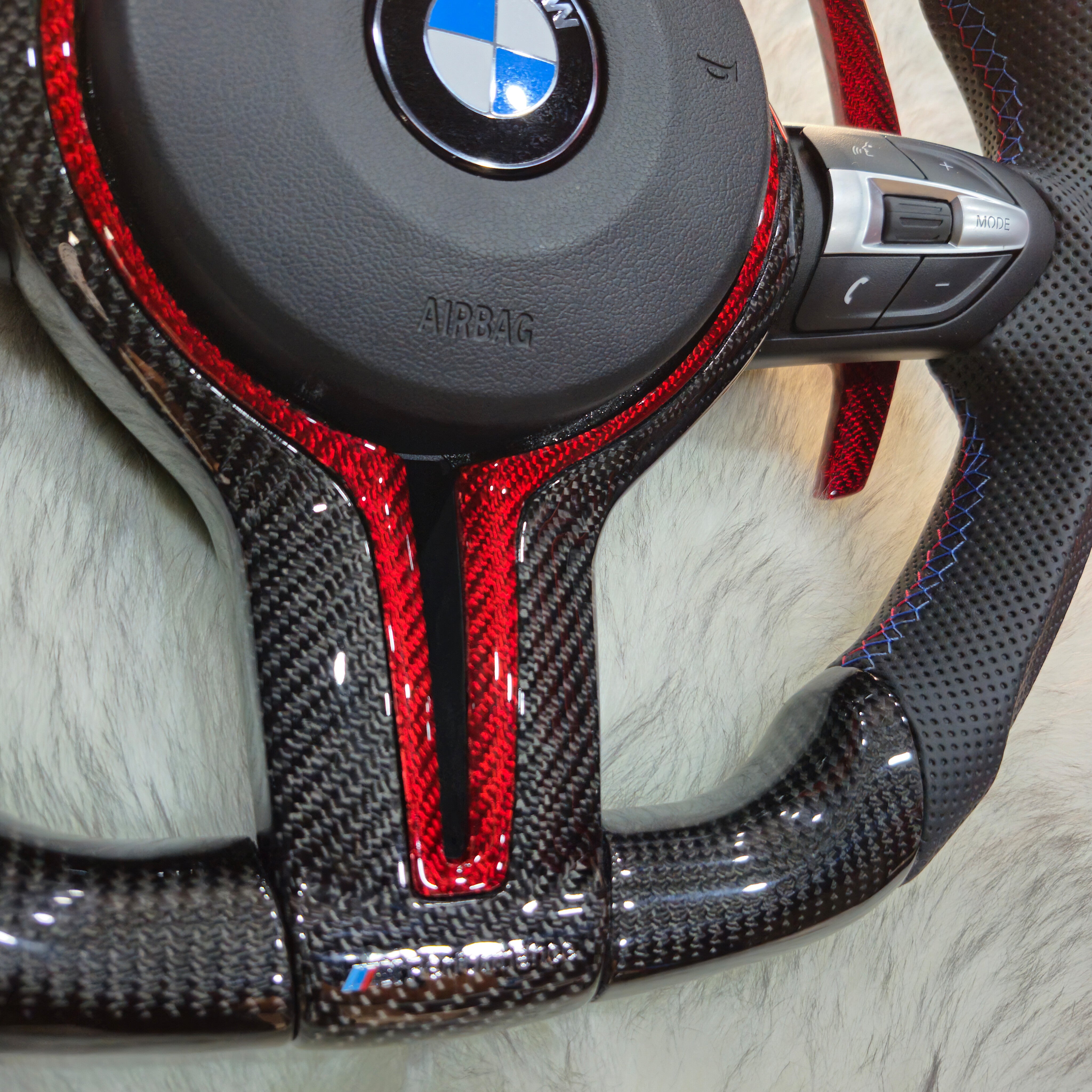 Carbon Fiber with Red Trim,Red Carbon Paddle Shifters Steering Wheel For BMW F Series