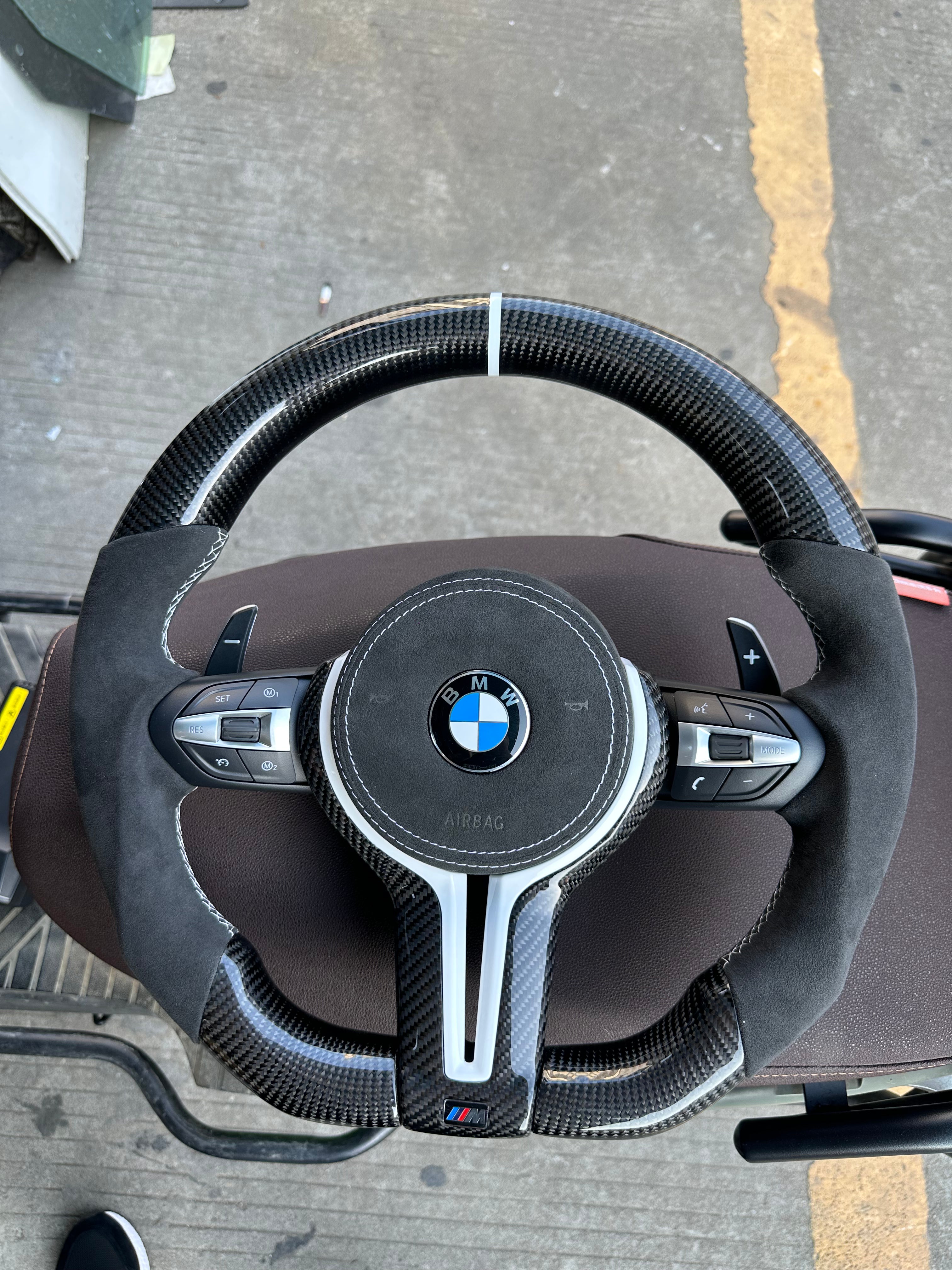 Alcantara Carbon Fiber with White Trim , White Stripe Steering Wheel For BMW F Series