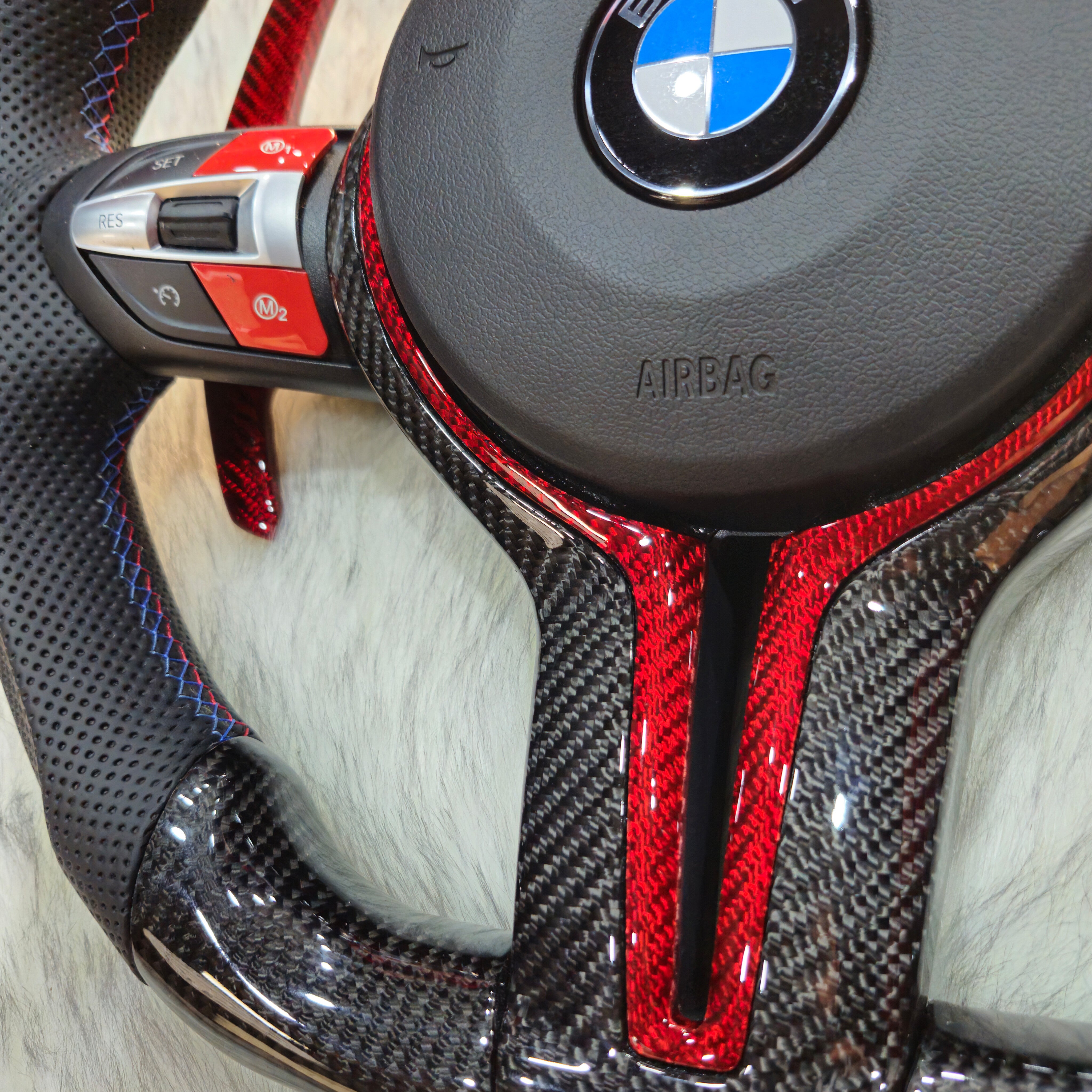 Carbon Fiber with Red Trim,Red Carbon Paddle Shifters Steering Wheel For BMW F Series