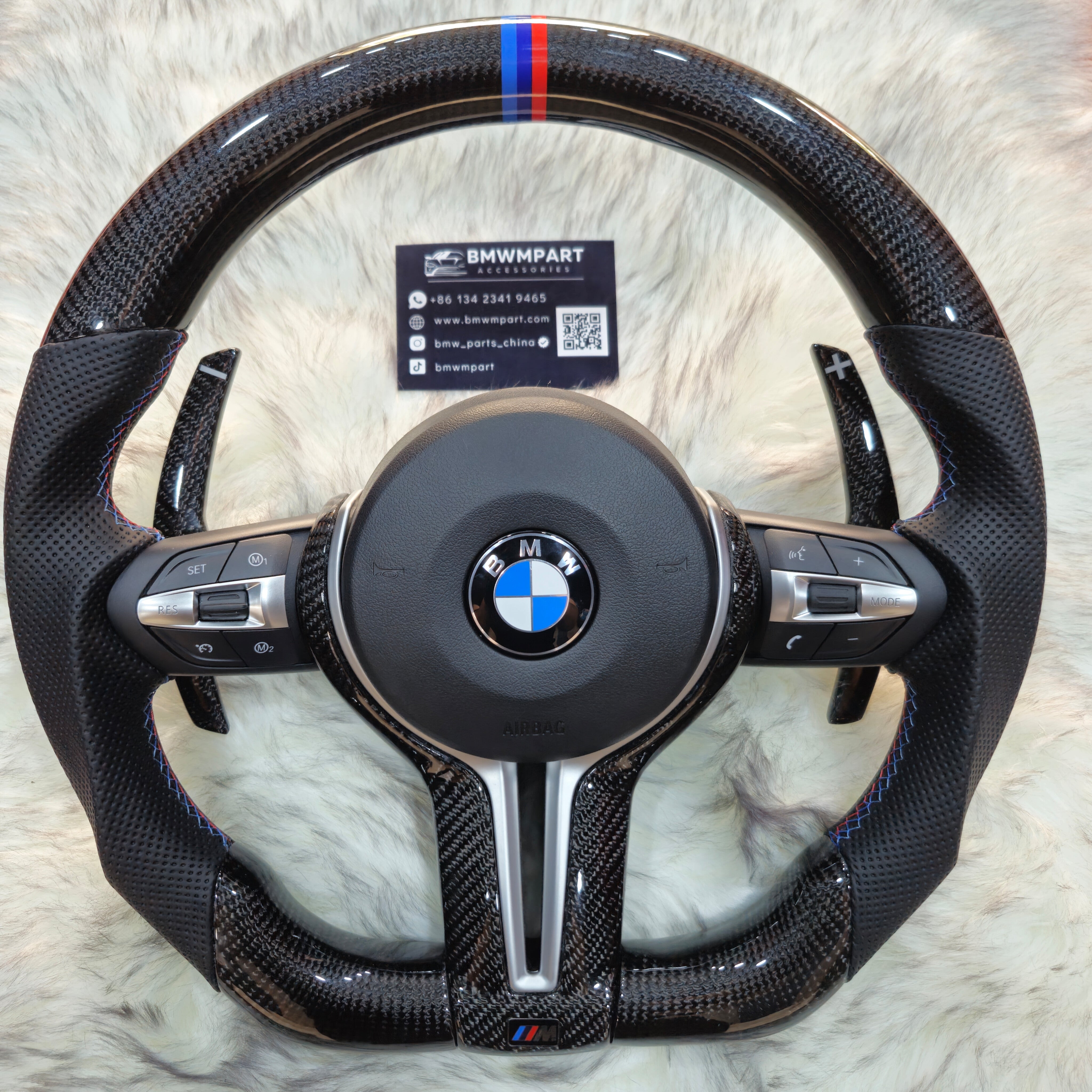 Carbon Fiber with Silver Trim , M color Stripe Steering Wheel For BMW F Series